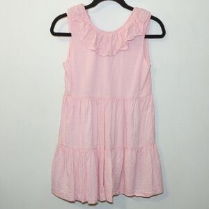 Luli & Me Light Pink Sleeveless Tiered Dress Ruffle Collar + Swiss Dots Size 12
